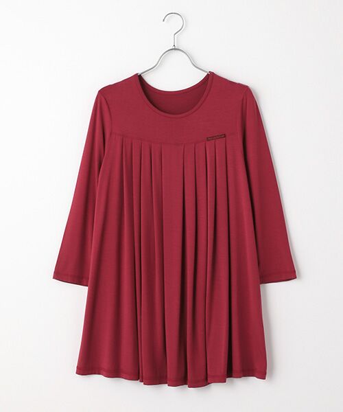 Mademoiselle NON NON / マドモアゼルノンノン チュニック | レーヨンテンセルTOPベア天竺　クルーネックチュニック【8分袖】（ワインレッド）