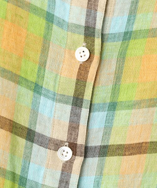 Mademoiselle NON NON / マドモアゼルノンノン ロング・マキシ丈ワンピース | リネンポプリンルポワン染チェックCC加工 ノーカラーワンピース | 詳細1