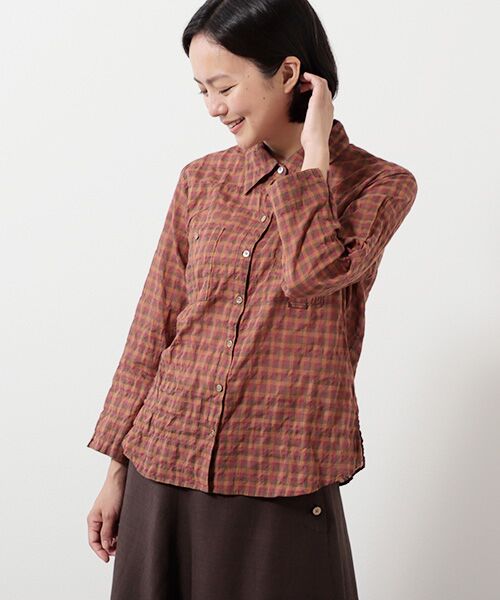 Mademoiselle NON NON / マドモアゼルノンノン シャツ・ブラウス | ローンシャーリングギンガムストライプ　ブラウス【8分袖】 | 詳細2