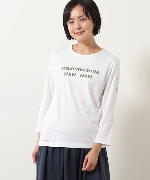 Mademoiselle NON NON / マドモアゼルノンノン Tシャツ | 定番 天竺ロゴプリント8分袖Tシャツ | 詳細9