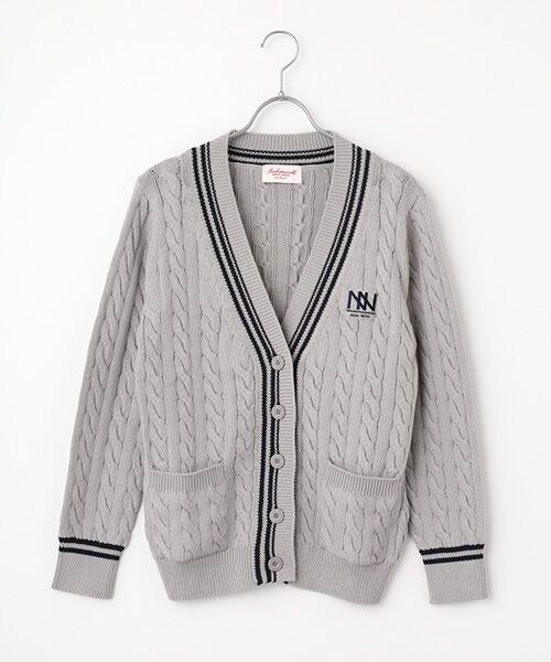 Mademoiselle NON NON / マドモアゼルノンノン カーディガン・ボレロ | 【60thAnniversaryCollection】ストレッチコットンバルキーヤーン5Gケーブル柄カーディガン（グレー）