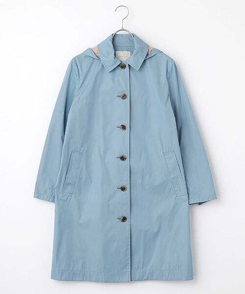 Mademoiselle NON NON / マドモアゼルノンノン ステンカラーコート | コットンエステルリバーシブルシェイプメモリー フード付きステンカラーコート（サックス）