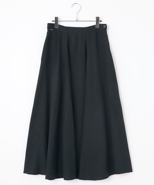Mademoiselle NON NON / マドモアゼルノンノン ロング・マキシ丈スカート | リネン/リヨセルツイル弱シルCC加工　フレアースカート（ダークネイビー）