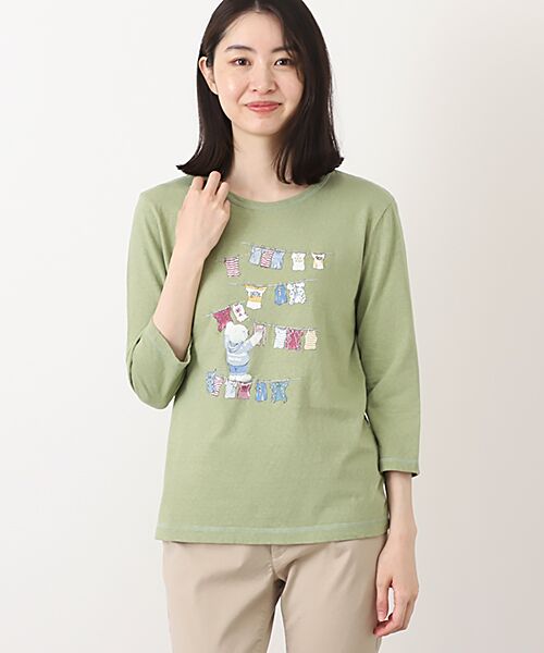 Mademoiselle NON NON / マドモアゼルノンノン Tシャツ | モンサンミッシェル＆ラフィ天竺　クルーネックTシャツ【8分袖】【ランドリーベア】 | 詳細7