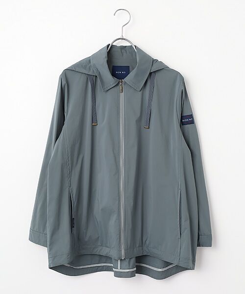 Mademoiselle NON NON / マドモアゼルノンノン ブルゾン | ロンストレッチタフタ撥水裏コーティング　フード付きステンカラーブルゾン（グレー）