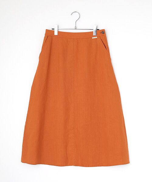 Mademoiselle NON NON / マドモアゼルノンノン ロング・マキシ丈スカート | 高密度リネンポプリンCC加工　フレアーロングスカート【後ウエストゴム】（オレンジ）