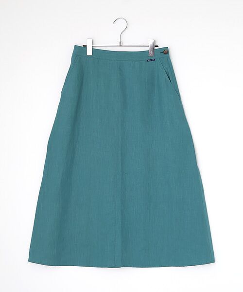 Mademoiselle NON NON / マドモアゼルノンノン ロング・マキシ丈スカート | 高密度リネンポプリンCC加工　フレアーロングスカート【後ウエストゴム】（グリーン）