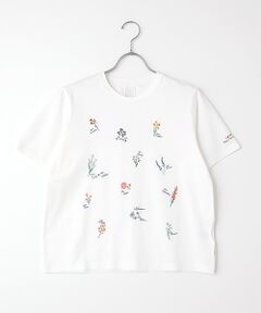 トルコオーガニック天竺　クルーネック飛び柄刺繍Tシャツ【BIRTH FLOWERモチーフ】