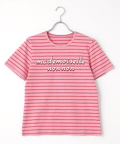 ☆【WEB限定】TOP度詰ボーダー　ロゴプリント半袖Tシャツ