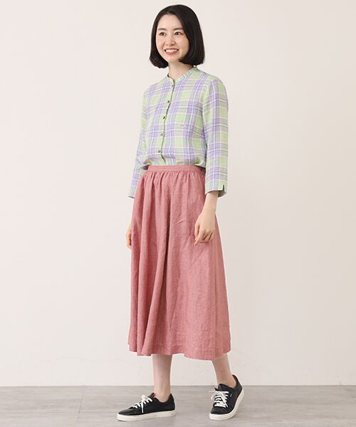 Mademoiselle NON NON / マドモアゼルノンノン ロング・マキシ丈スカート | リネンルポワン染CC加工　ギャザーフレアースカート | 詳細7