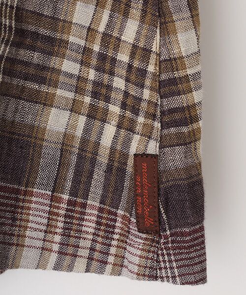 Mademoiselle NON NON / マドモアゼルノンノン シャツ・ブラウス | リネン平織りルポワンチェックCC加工　ノーカラー半袖チュニック | 詳細2