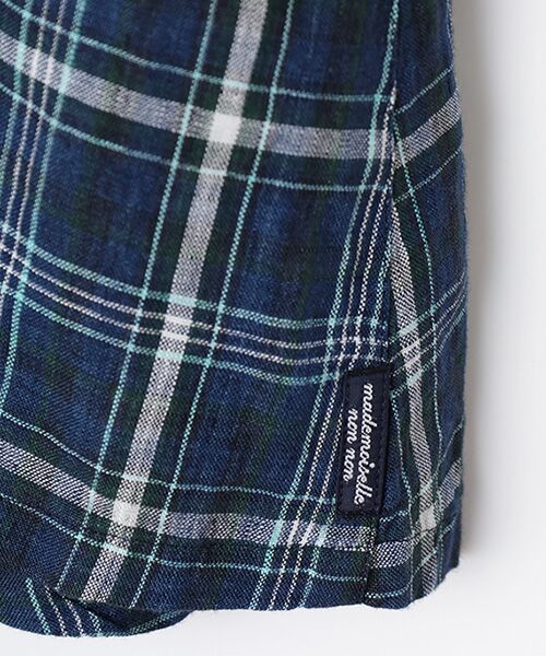 Mademoiselle NON NON / マドモアゼルノンノン シャツ・ブラウス | リネン平織りルポワンチェックCC加工　ノーカラー半袖チュニック | 詳細3