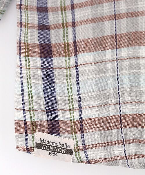 Mademoiselle NON NON / マドモアゼルノンノン シャツ・ブラウス | 【60th Anniversary Collection】リネン平織りルポワンチェックCC加工　別布切り替えブラウス【8分袖】 | 詳細3