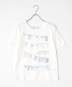 コンパクトヤーン天竺エアロシフォン加工　クルーネックスパンコール刺繍Tシャツ