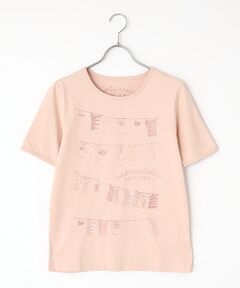 コンパクトヤーン天竺エアロシフォン加工　クルーネックスパンコール刺繍Tシャツ
