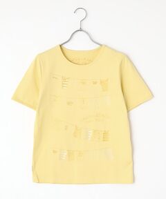 コンパクトヤーン天竺エアロシフォン加工　クルーネックスパンコール刺繍Tシャツ