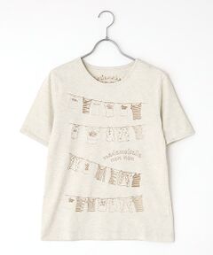 コンパクトヤーン天竺エアロシフォン加工　クルーネックスパンコール刺繍Tシャツ