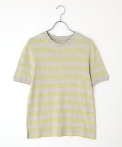 綿麻撚杢ボーダー　クルーネック半袖Tシャツ