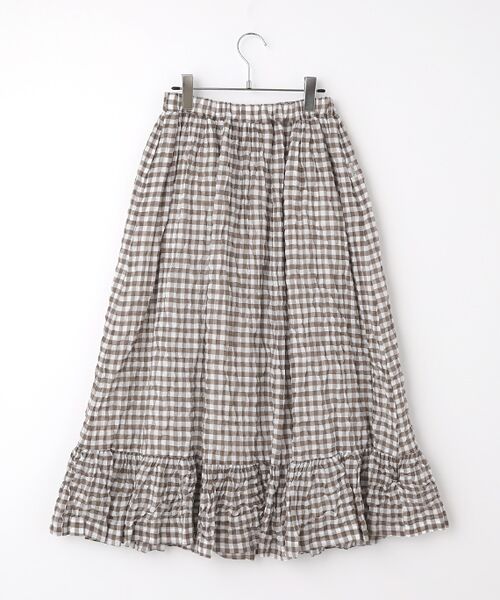 Mademoiselle NON NON / マドモアゼルノンノン ロング・マキシ丈スカート | 超長綿ローンチェック シャーリング ソフトワッシャー　ティアードスカート【ウエストゴム】 | 詳細1