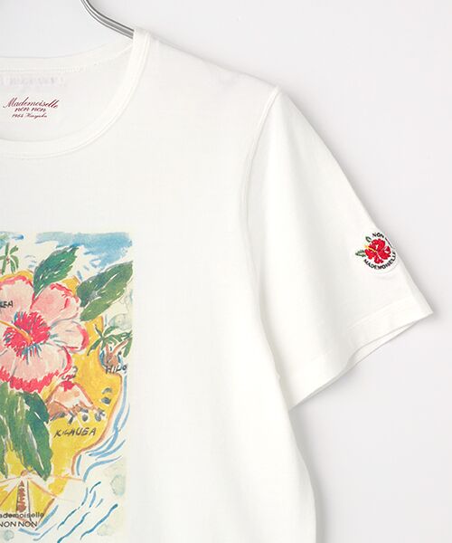 Mademoiselle NON NON / マドモアゼルノンノン Tシャツ | 【60th Anniversary Collection】コンパクトヤーン天竺エアロシフォン加工　水彩画Tシャツ【ハイビスカス】 | 詳細2