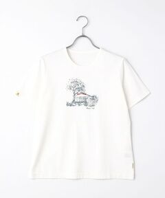 オーガニック天竺　クルーネックプリント刺繍半袖Tシャツ【papas cafe】