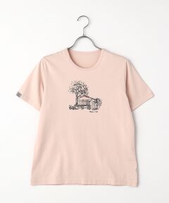 オーガニック天竺　クルーネックプリント刺繍半袖Tシャツ【papas cafe】