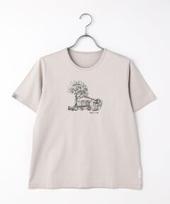 オーガニック天竺　クルーネックプリント刺繍半袖Tシャツ【papas cafe】