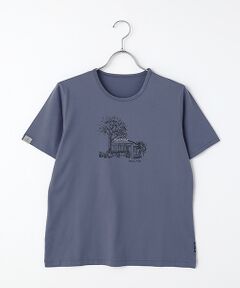 オーガニック天竺　クルーネックプリント刺繍半袖Tシャツ【papas cafe】