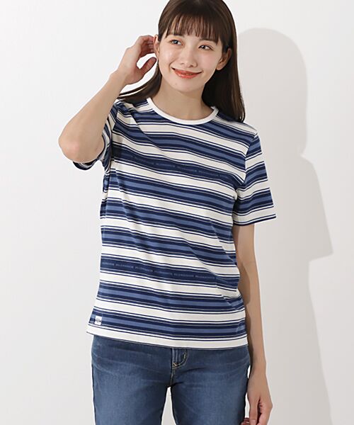 Mademoiselle NON NON / マドモアゼルノンノン Tシャツ | 【60th Anniversary Collection】40/2天竺ジャガードボーダー　クルーネック半袖Tシャツ | 詳細9