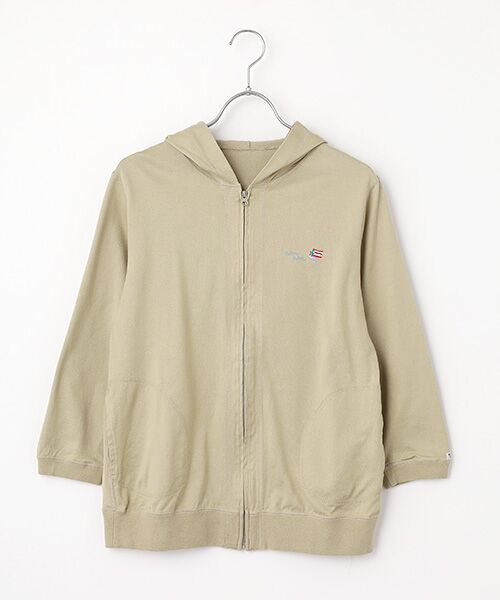 Mademoiselle NON NON / マドモアゼルノンノン パーカー | 30/2スーピマ甘撚天竺　パーカー【8分袖】【国旗・旗】（サンドベージュ）