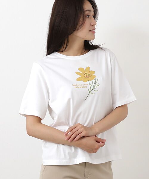 Mademoiselle NON NON / マドモアゼルノンノン Tシャツ | 59/2コンパクトヤーン天竺エアシエロフォン加工　クルーネック5分袖Tシャツ【コスモス】 | 詳細3