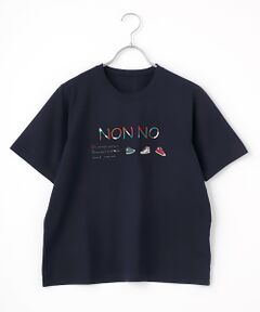 40/2トルコオーガニック天竺　クルーネック半袖Tシャツ【NON NOロゴ+スニーカーモチーフ】