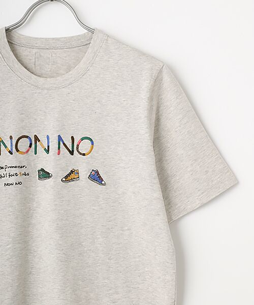 Mademoiselle NON NON / マドモアゼルノンノン Tシャツ | 40/2トルコオーガニック天竺　クルーネック半袖Tシャツ【NON NOロゴ+スニーカーモチーフ】 | 詳細5