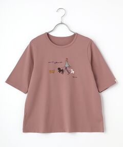 40/2トルコオーガニック天竺　クルーネックAラインTシャツ【5分袖】【犬の散歩の風景】