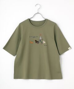 40/2トルコオーガニック天竺　クルーネックAラインTシャツ【5分袖】【犬の散歩の風景】