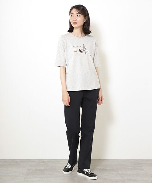 Mademoiselle NON NON / マドモアゼルノンノン Tシャツ | 40/2トルコオーガニック天竺　クルーネックAラインTシャツ【5分袖】【犬の散歩の風景】 | 詳細6