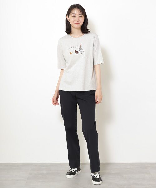 Mademoiselle NON NON / マドモアゼルノンノン Tシャツ | 40/2トルコオーガニック天竺　クルーネックAラインTシャツ【5分袖】【犬の散歩の風景】 | 詳細7