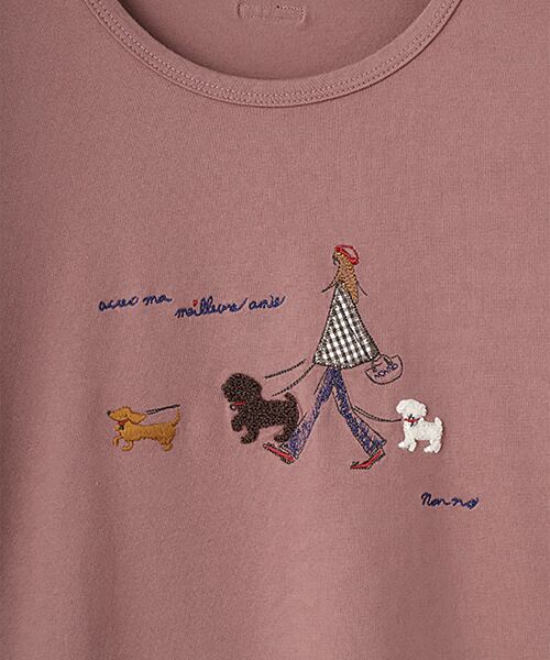 Mademoiselle NON NON / マドモアゼルノンノン Tシャツ | 40/2トルコオーガニック天竺　クルーネックAラインTシャツ【5分袖】【犬の散歩の風景】 | 詳細13