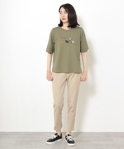 Mademoiselle NON NON / マドモアゼルノンノン Tシャツ | 40/2トルコオーガニック天竺　クルーネックAラインTシャツ【5分袖】【犬の散歩の風景】 | 詳細16