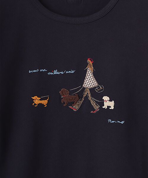 Mademoiselle NON NON / マドモアゼルノンノン Tシャツ | 40/2トルコオーガニック天竺　クルーネックAラインTシャツ【5分袖】【犬の散歩の風景】 | 詳細17