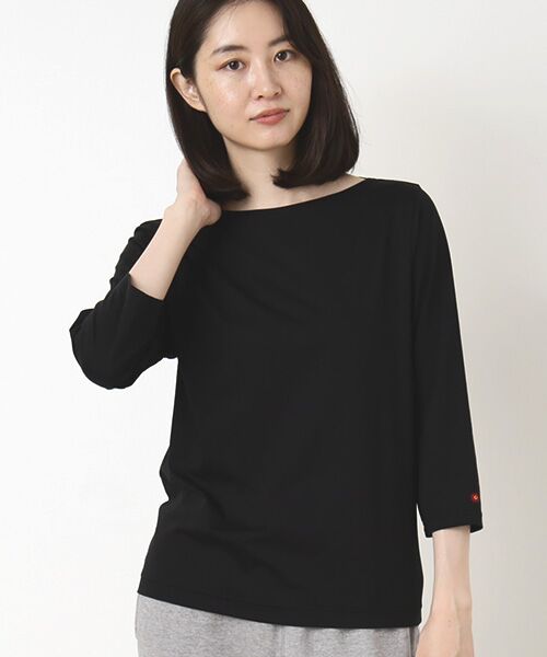 Mademoiselle NON NON / マドモアゼルノンノン Tシャツ | 60/1×30d シルフィーPRT天竺　ボートネックTシャツ【8分袖】 | 詳細2