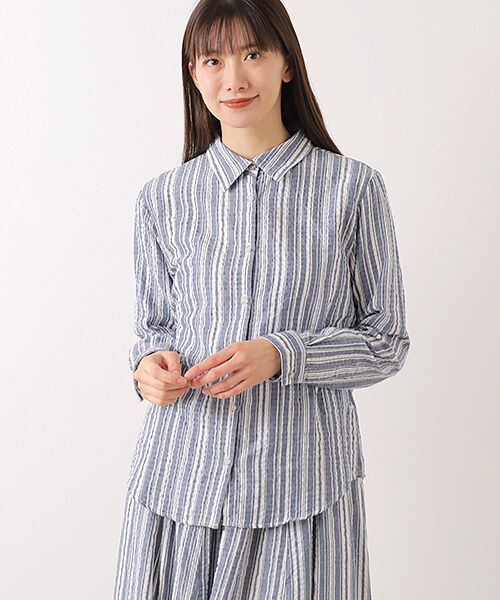 Mademoiselle NON NON / マドモアゼルノンノン シャツ・ブラウス | コットンシャーリングツイルストライプ  長袖シャツ | 詳細7