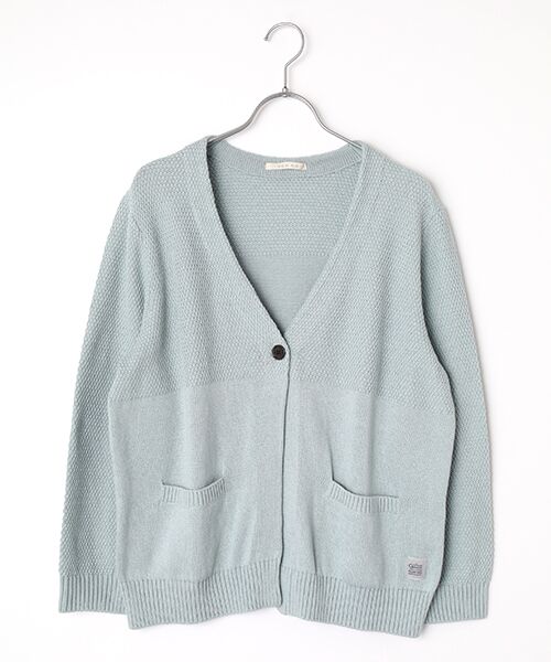 Mademoiselle NON NON / マドモアゼルノンノン カーディガン・ボレロ | オーガニックコットン8G   ノーカラーカーディガン（グリーン系）