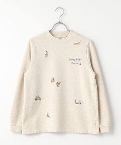 Mademoiselle NON NON / マドモアゼルノンノン スウェット | クリア裏毛  飛び柄刺繍入りボトルネックプルオーバー