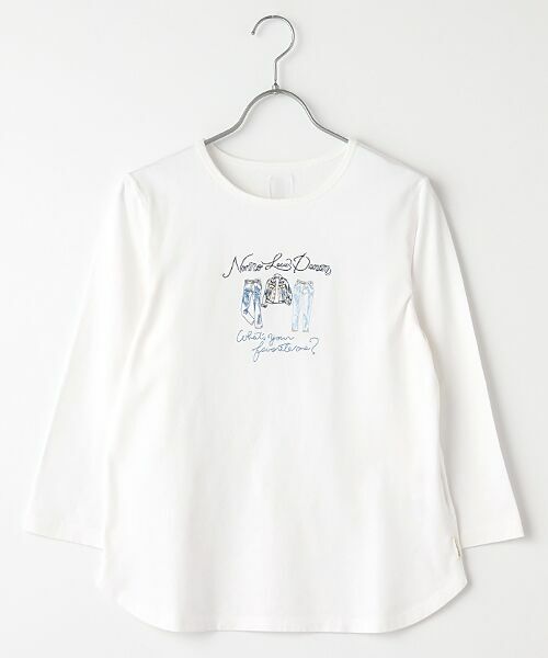 Mademoiselle NON NON/マドモアゼルノンノン トルコオーガニック天竺 刺繍入りクルーネックTシャツ オフ L Mademoiselle NON NON/マドモアゼルノンノン トルコオーガニック天竺 刺繍入りクルーネックTシャツ オフ L