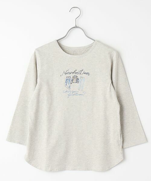 Mademoiselle NON NON/マドモアゼルノンノン トルコオーガニック天竺 刺繍入りクルーネックTシャツ TOPライトグレー L Mademoiselle NON NON/マドモアゼルノンノン トルコオーガニック天竺 刺繍入りクルーネックTシャツ TOPライトグレー L