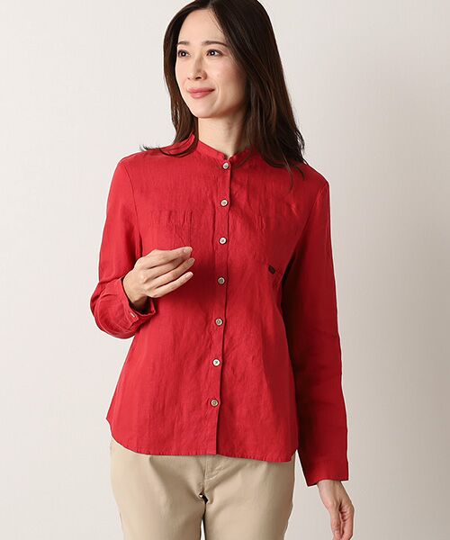 Mademoiselle NON NON / マドモアゼルノンノン シャツ・ブラウス | リネンソフト仕上げ バンドカラーシャツ | 詳細3