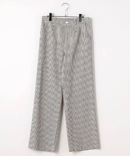 Mademoiselle NON NON / マドモアゼルノンノン その他パンツ | 綿麻ビスコースストレッチ ピケストライプパンツ[フルレングス]（オフ×チャコールストライプ）