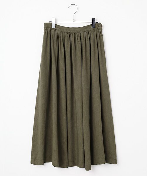 Mademoiselle NON NON / マドモアゼルノンノン ロング・マキシ丈スカート | リヨセルリネンソフトツイルギャザーフレアースカート（カーキ）