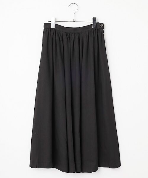 Mademoiselle NON NON / マドモアゼルノンノン ロング・マキシ丈スカート | リヨセルリネンソフトツイルギャザーフレアースカート（クロ）
